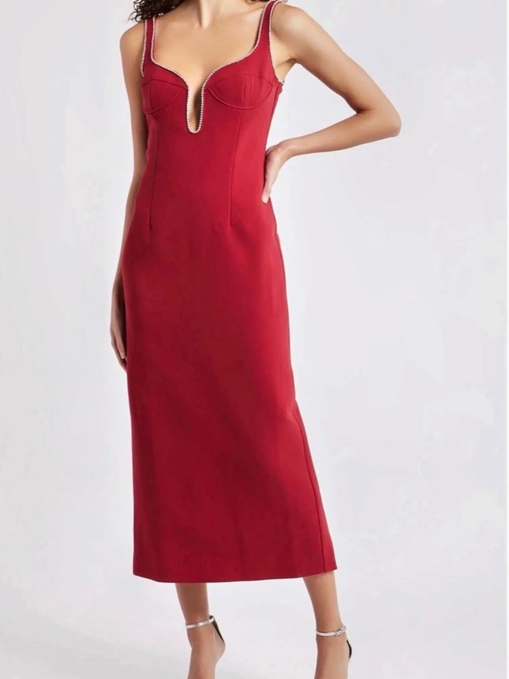 Bardot Brooklyn Diamonte Midi Dress Red Medium
